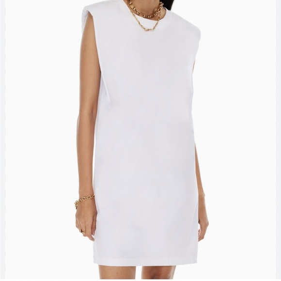 Babaton Dresses & Skirts - Aritzia Babaton Shoulder Pad Dress White Cotton Tee Shirt Dress Mini Women Sz S